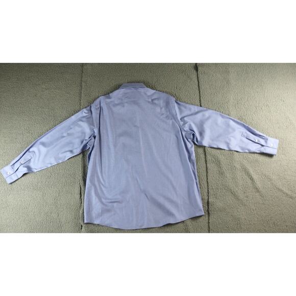 Michael Kors Mens 17.5 Shirts XL Blue Herringbone Weave Cotton 36/37 Button Down - Picture 2 of 6